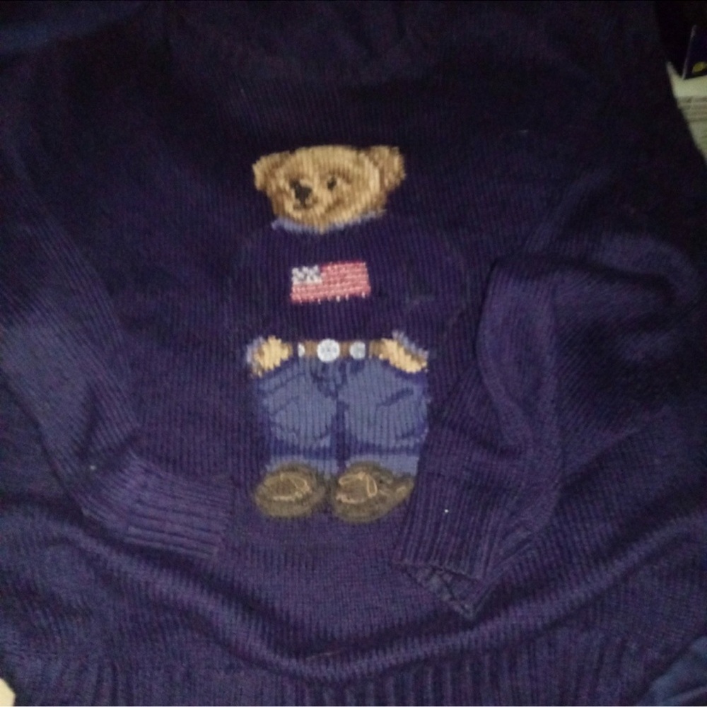 Polo by Ralph Lauren Blue Crewneck Sweater with Bear Appliqué